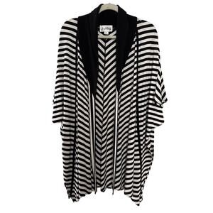 Joseph Ribkoff Black‎ White Striped Asymmetric Lagenlook Open front Cardigan M-L